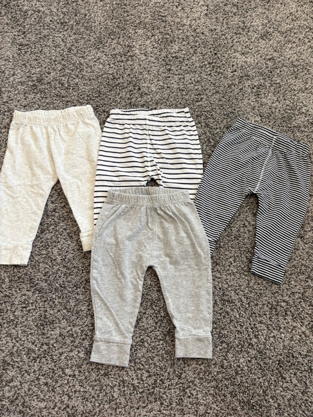 Neutral Stripe and Solid Baby Pants Set - Gray and Black Stripes